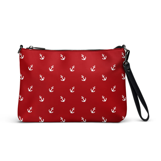 Red With White Anchors Crossbody Bag, Nautical Anchors Design Handbag