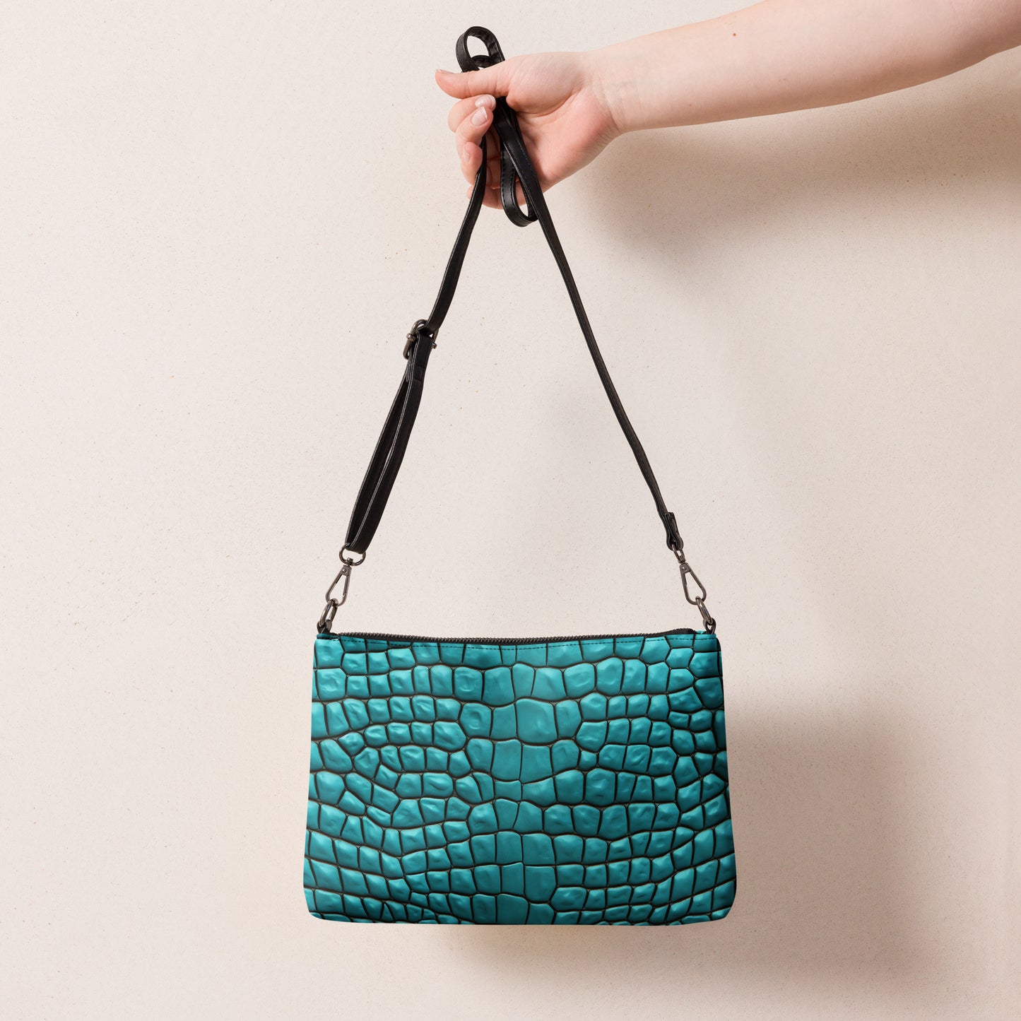 Blue Crocodile Skin Print Crossbody bag, Crocodile Design Handbag, Blue Crocodile Print Purse