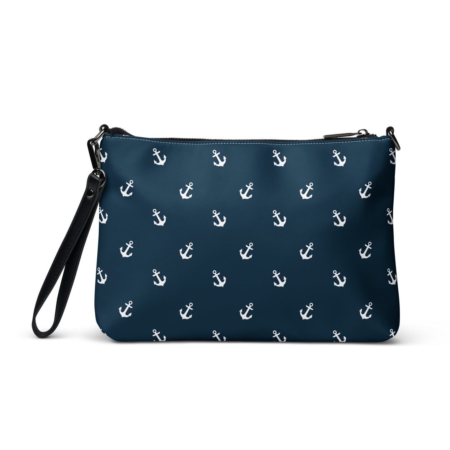 Crossbody bag blue with white anchors design, Nautical theme crossbody bag