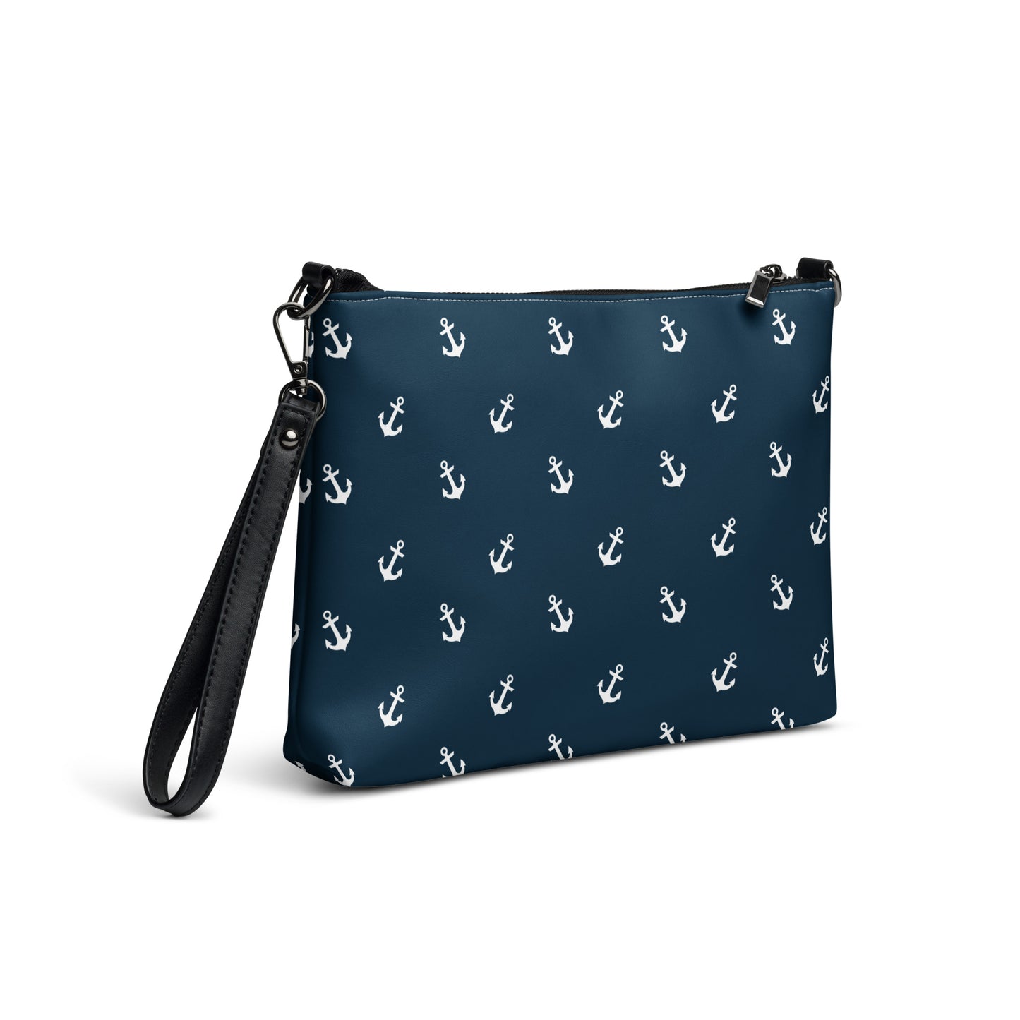 Crossbody bag blue with white anchors design, Nautical theme crossbody bag