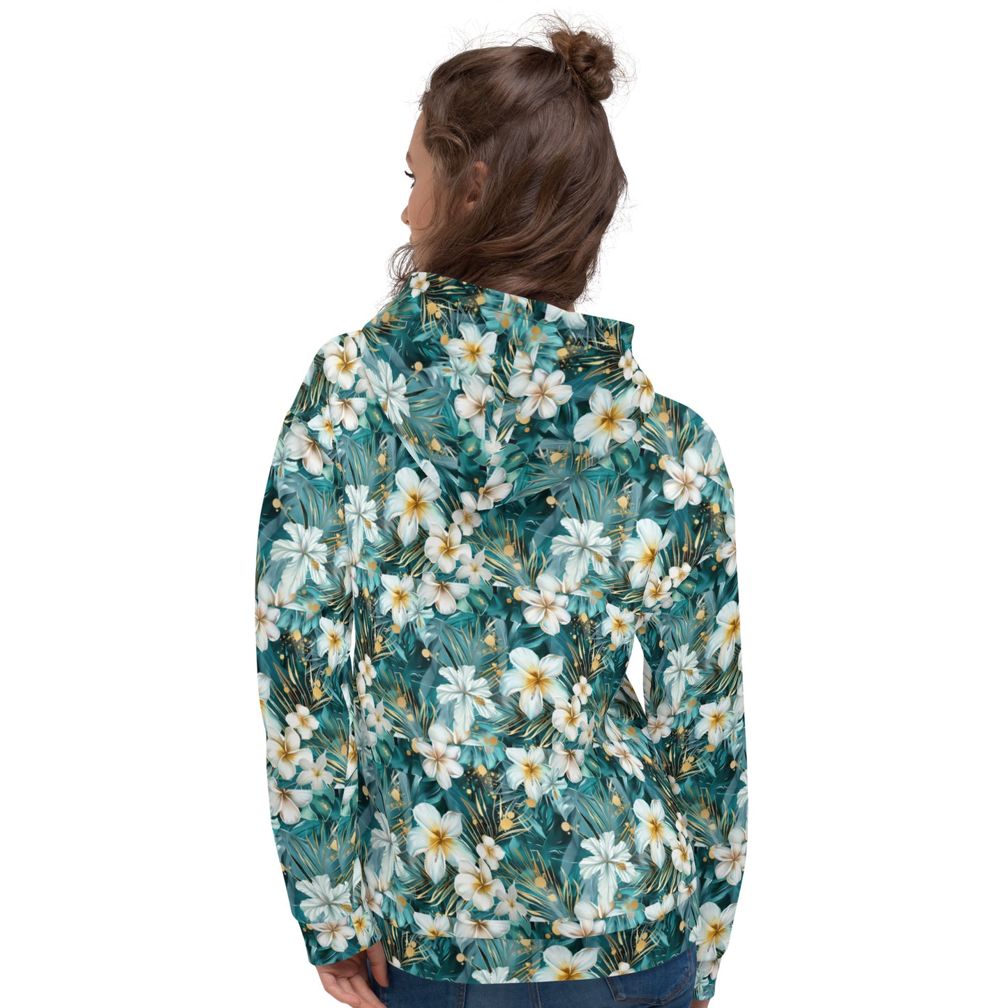 Hawaiian Floral Pattern Unisex Hoodie, Hawaiian Flowers Print Hoodie, Nay Gloomy Way Happy Hoodie