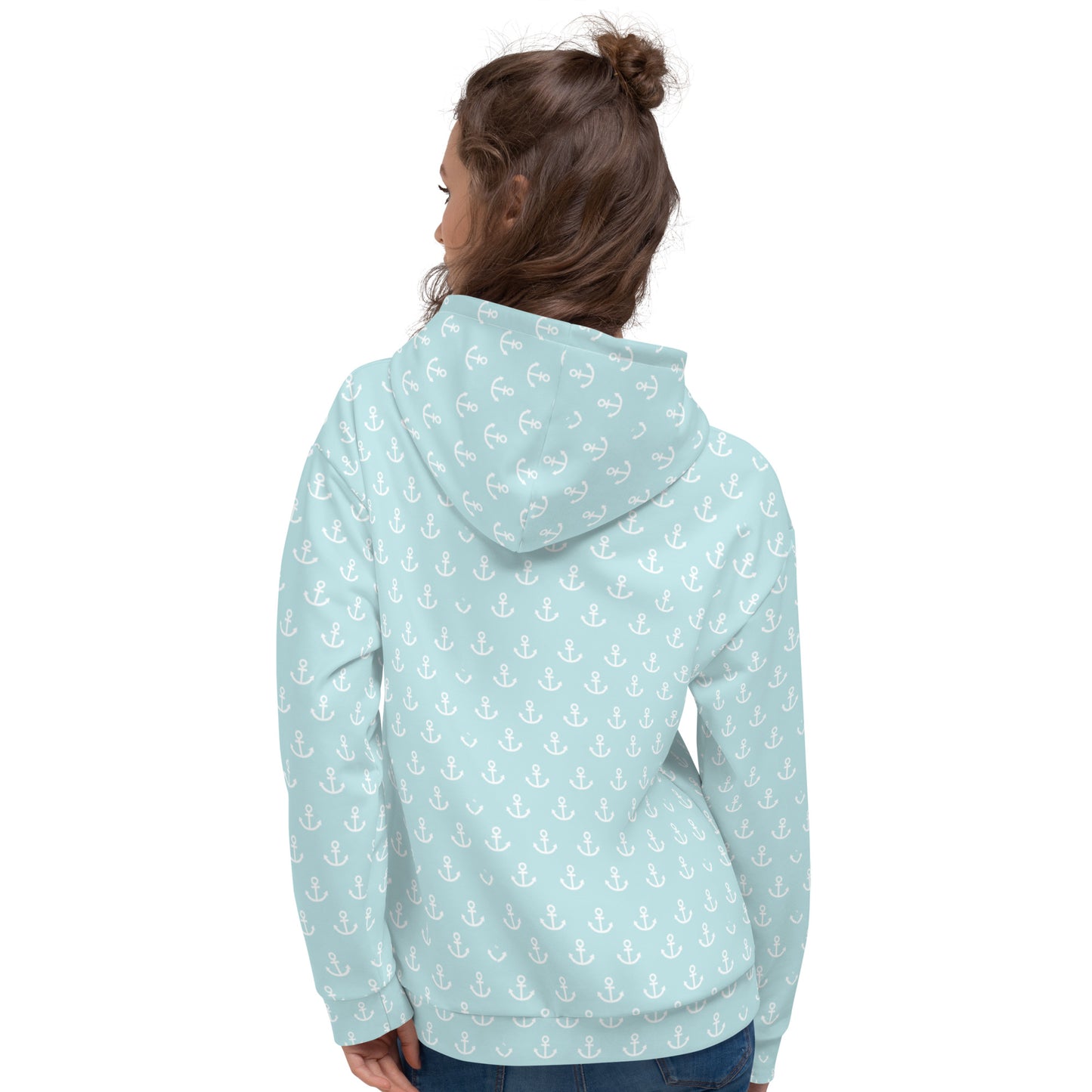 Light Blue with anchors Unisex Hoodie, Nautical Hoodie Gift, Boating Hoodie