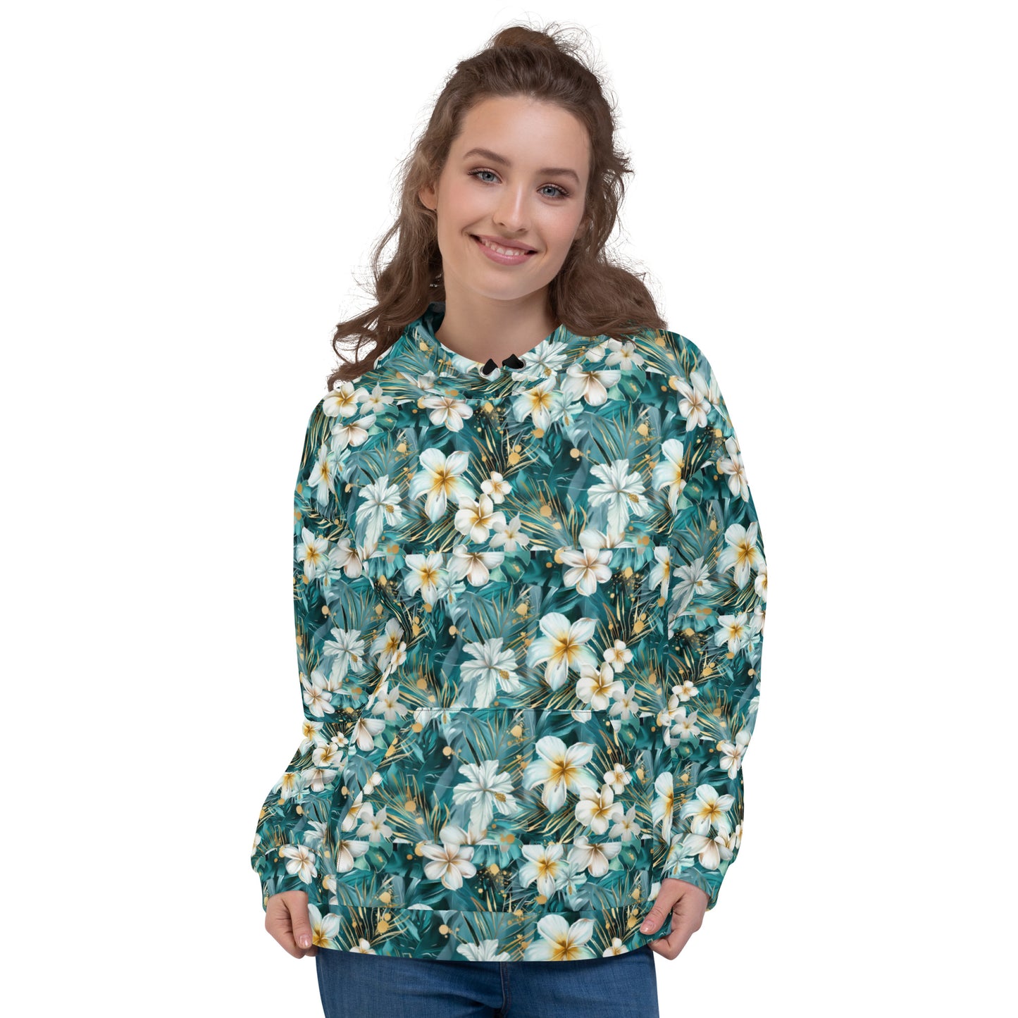 Hawaiian Floral Pattern Unisex Hoodie, Hawaiian Flowers Print Hoodie, Nay Gloomy Way Happy Hoodie