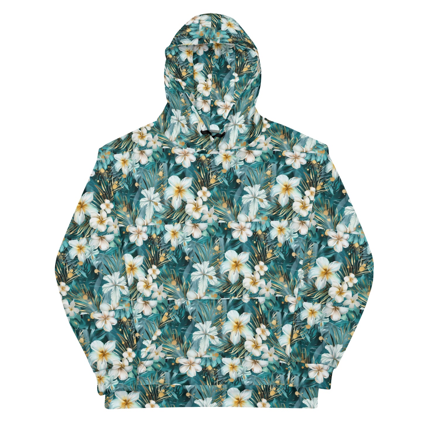 Hawaiian Floral Pattern Unisex Hoodie, Hawaiian Flowers Print Hoodie, Nay Gloomy Way Happy Hoodie