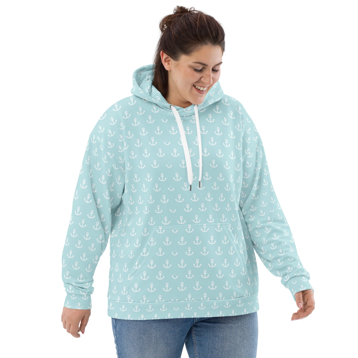 Light Blue with anchors Unisex Hoodie, Nautical Hoodie Gift, Boating Hoodie