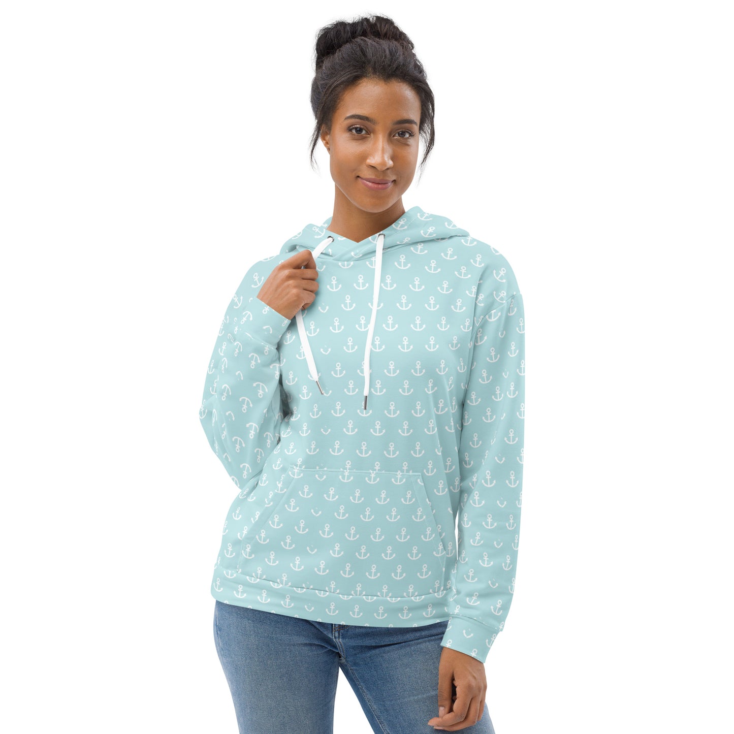 Light Blue with anchors Unisex Hoodie, Nautical Hoodie Gift, Boating Hoodie