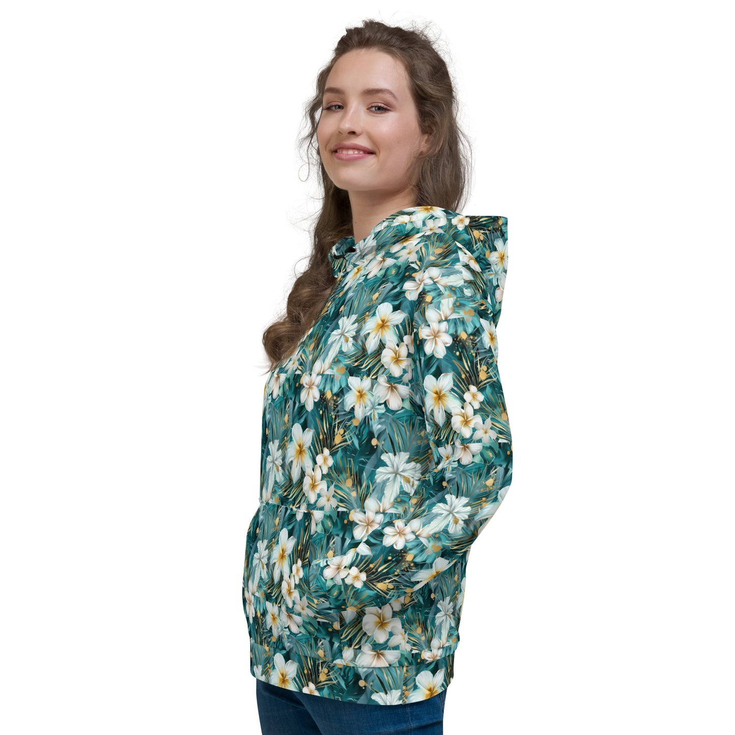 Hawaiian Floral Pattern Unisex Hoodie, Hawaiian Flowers Print Hoodie, Nay Gloomy Way Happy Hoodie