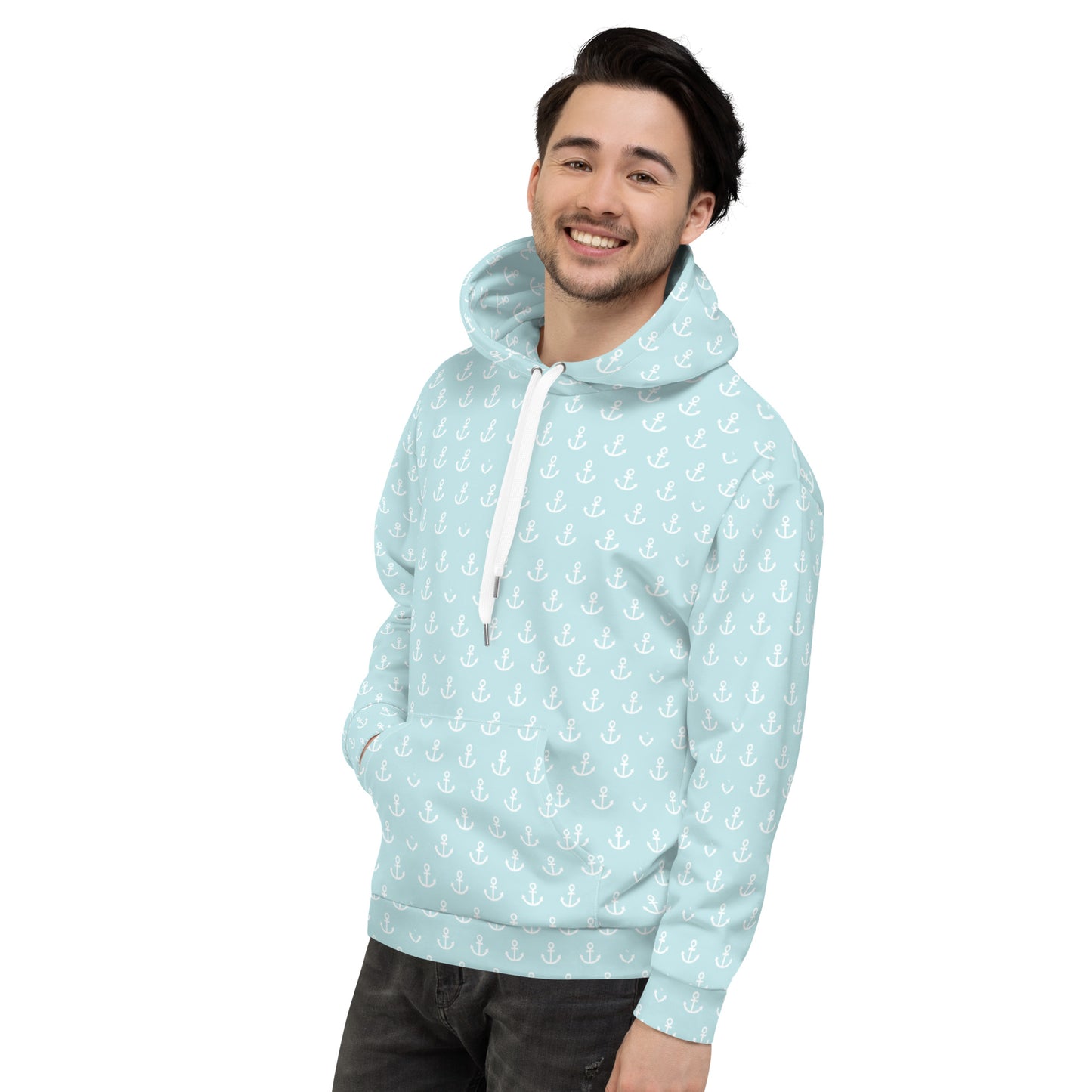 Light Blue with anchors Unisex Hoodie, Nautical Hoodie Gift, Boating Hoodie