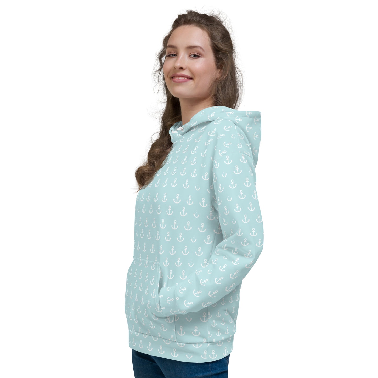 Light Blue with anchors Unisex Hoodie, Nautical Hoodie Gift, Boating Hoodie