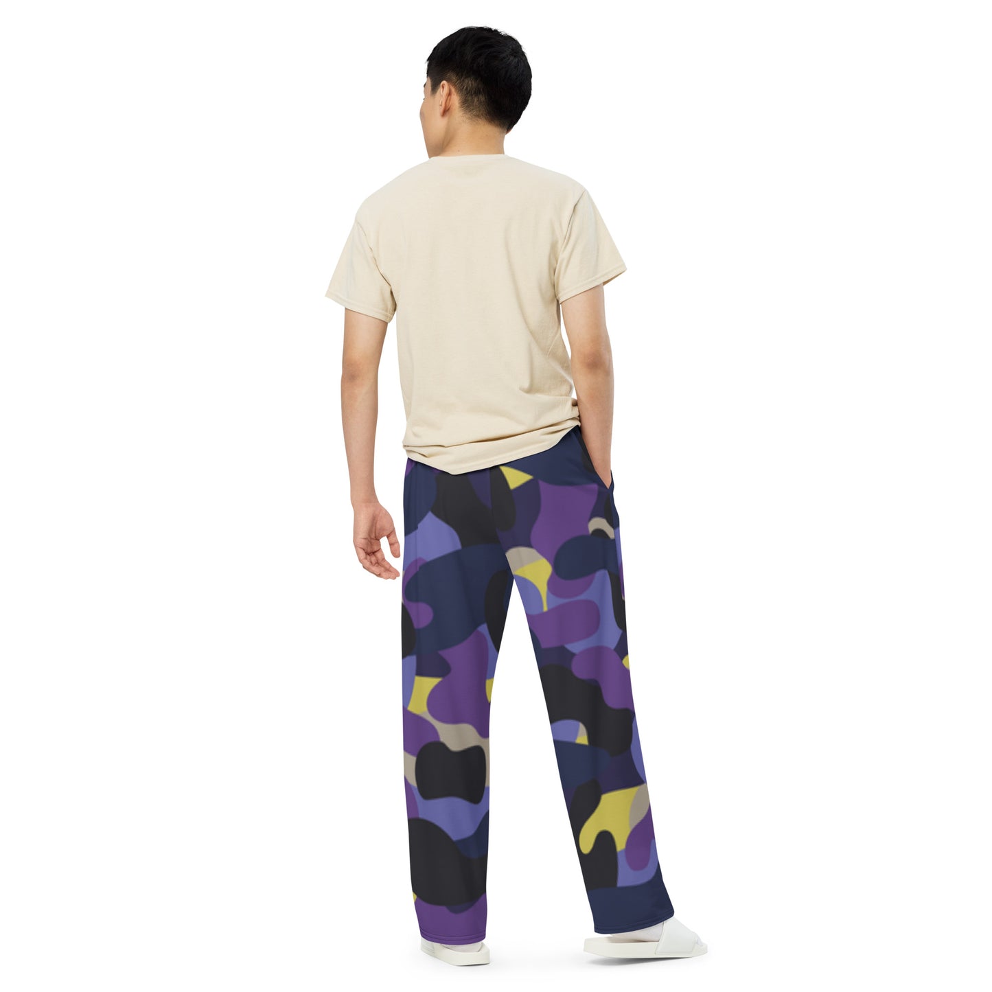 Purple Black Blue Camo unisex wide-leg pants, Cruising Pants, Casual Summer Pants