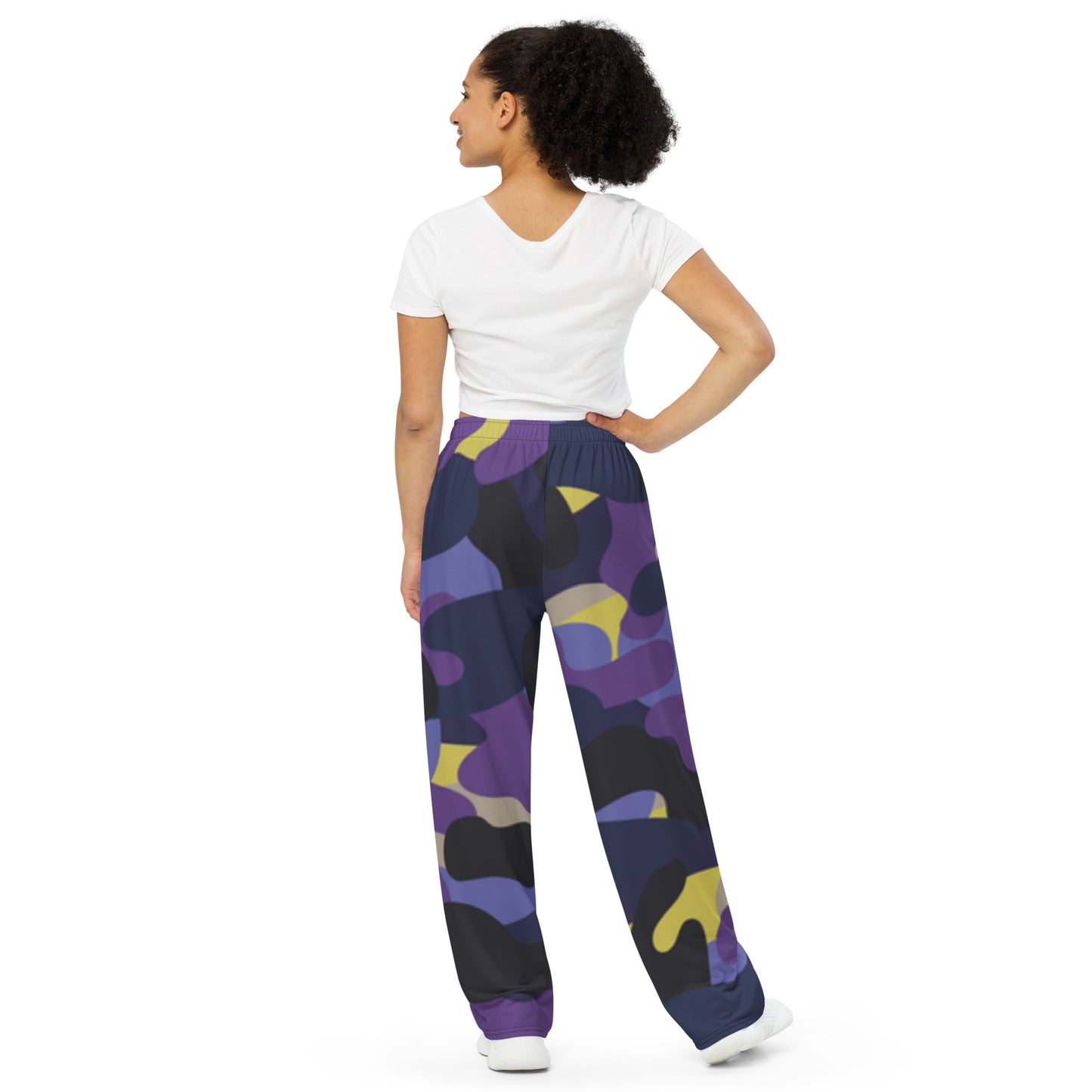 Purple Black Blue Camo unisex wide-leg pants, Cruising Pants, Casual Summer Pants