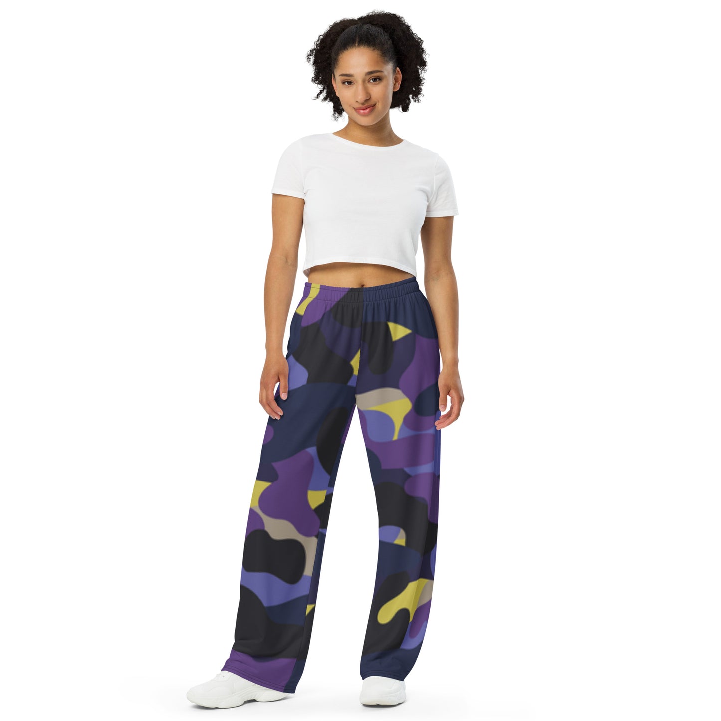 Purple Black Blue Camo unisex wide-leg pants, Cruising Pants, Casual Summer Pants