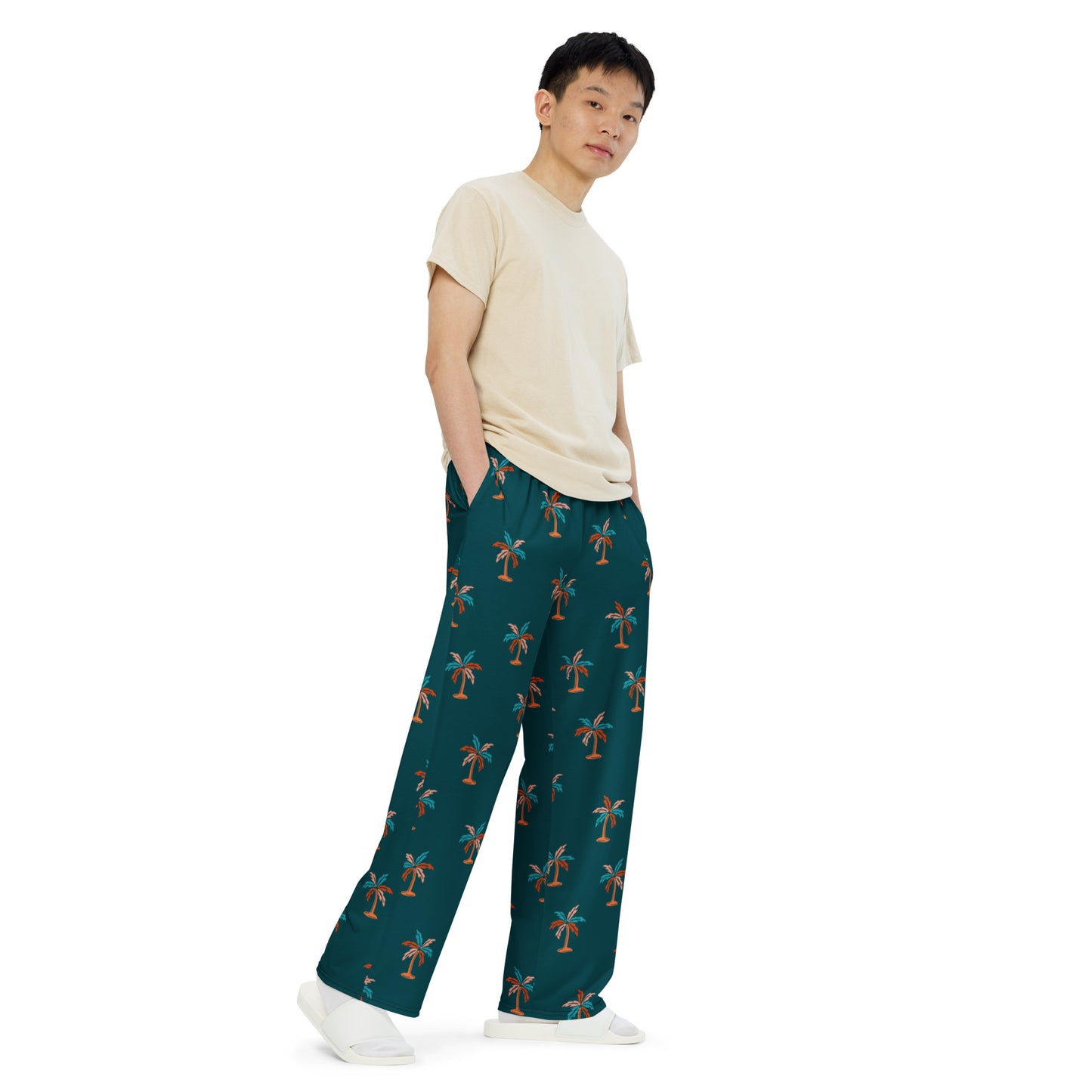 Palm Trees unisex wide-leg pants, Casual Summer Pants, Cruising Pants