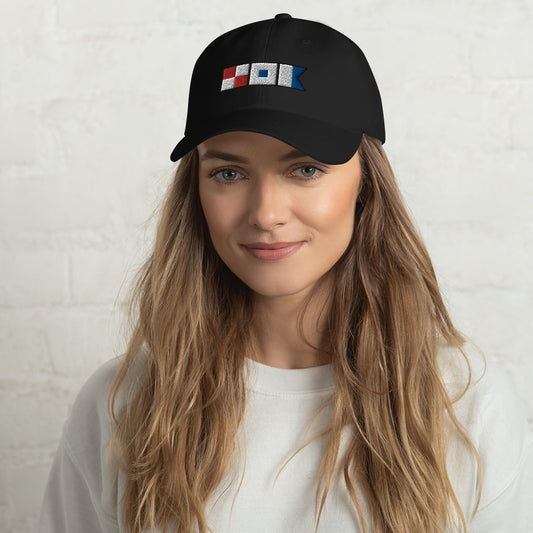 Unisex Nautical Dad hat with USA spelled out in Semaphore flags, Signal Flags Hat, Boat Gift