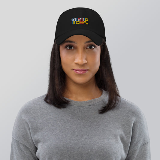 Nauti Girl Spelled out with embroidered Nautical flags Dad hat, Maritime signal flags cap