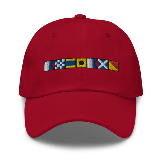 Andiamo spelled out with embroidered nautical flags Dad hat