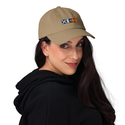Mary spelled out with Nautical Signal Flags Dad hat, Personalized Semaphore Flags Cap