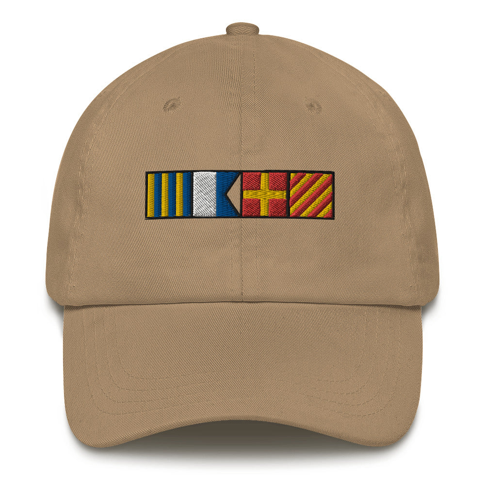 Gary spelled out with semaphore flags Dad hat, personalized nautical flags cap