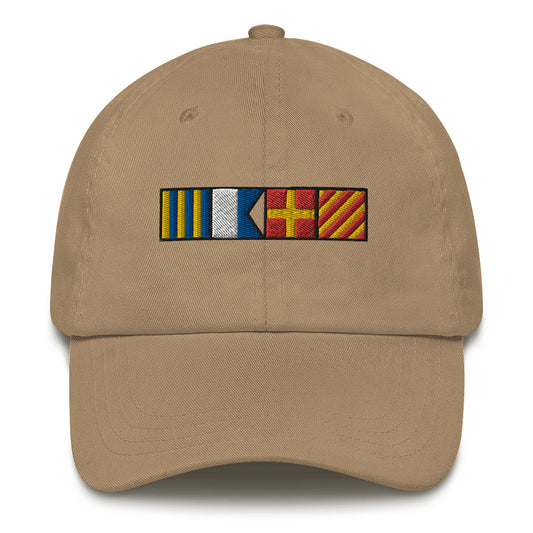 Gary spelled out with semaphore flags Dad hat, personalized nautical flags cap