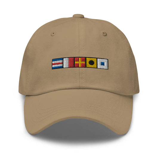 Chris spelled out with Semaphore Flags Dad hat, Personalized Nautical Signal Flags Cap