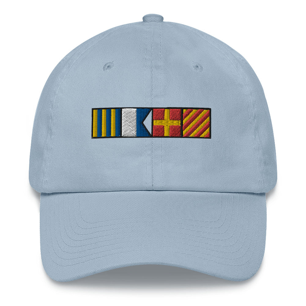 Gary spelled out with semaphore flags Dad hat, personalized nautical flags cap