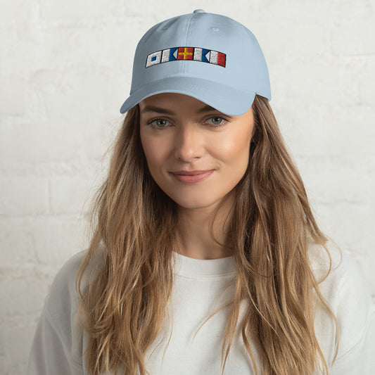 Sarah spelled out with embroidered nautical signal flags Dad hat, Semaphore Flags Cap
