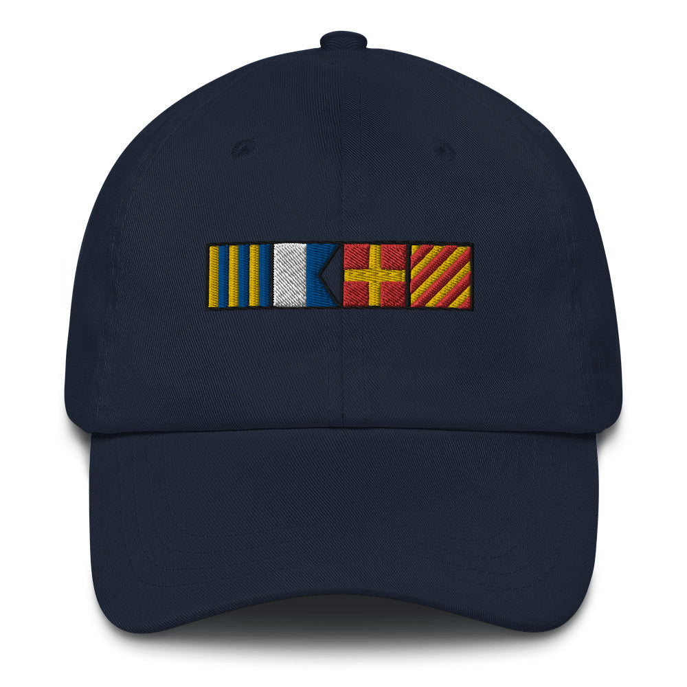 Gary spelled out with semaphore flags Dad hat, personalized nautical flags cap