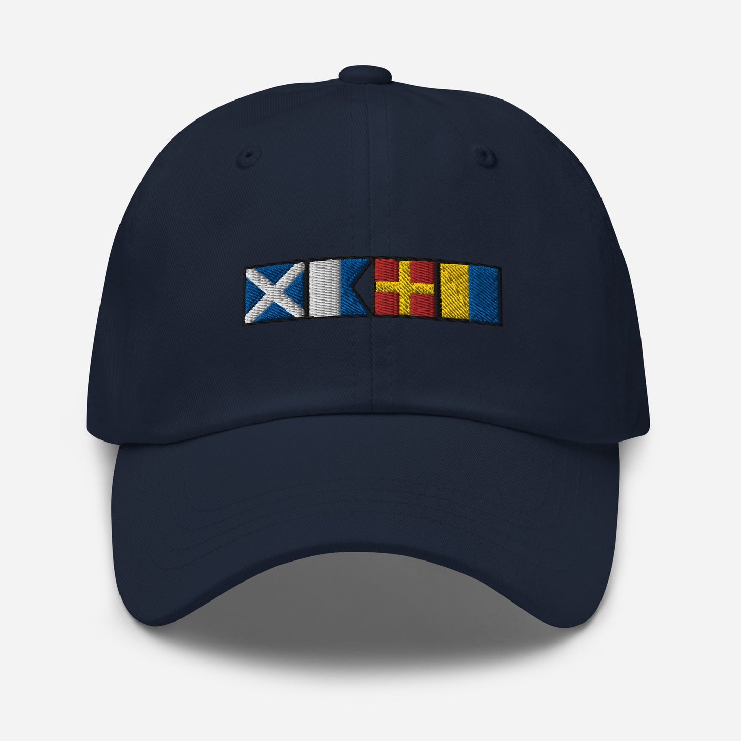 Mark spelled Out With Nautical Signal Flags Dad Hat, Personalized Semaphore Flag Hat