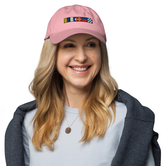 Karen spelled out with nautical signal flags Dad hat, Semaphore flags cap