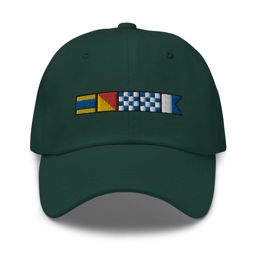 Donna spelled out with Embroidered Nautical Signal Flags Dad hat, Semaphore Flags Cap