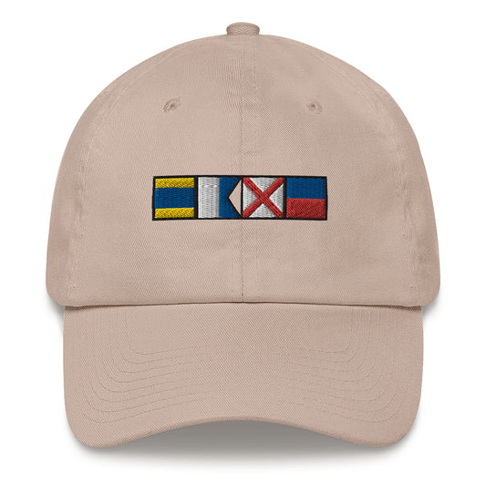 Dave spelled out with nautical signal flags Dad hat, personalized semaphore flags cap