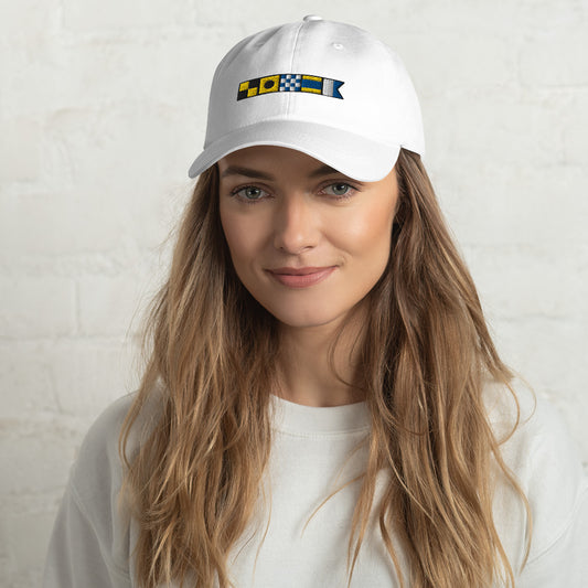 Linda spelled out with nautical flags Dad hat, Semaphore flags cap, Boat Gift