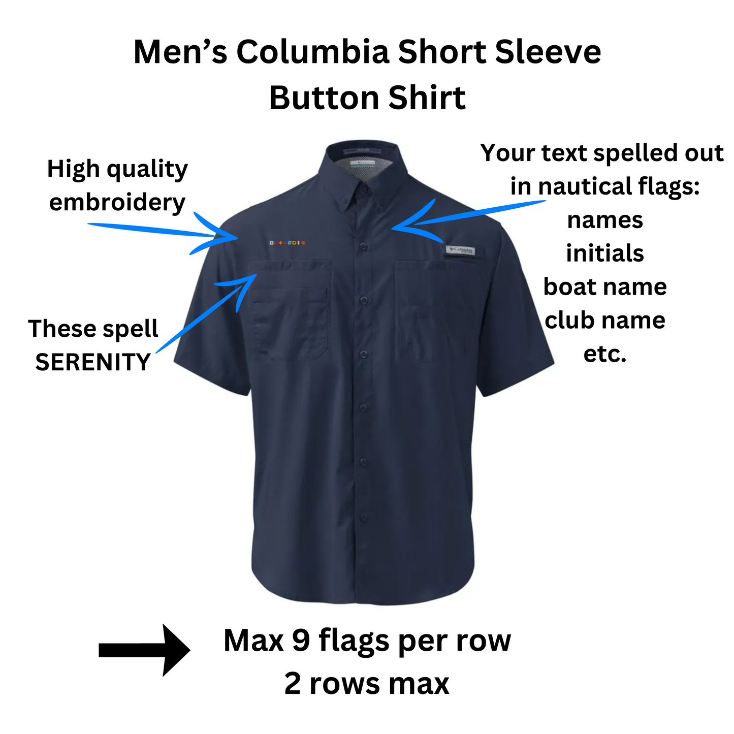 Personalized Nautical Flag Embroidered Men’s Columbia Shirt, Short Sleeve Fishing and Cruising Shirt, Perfect Gift for Boat Enthusiasts