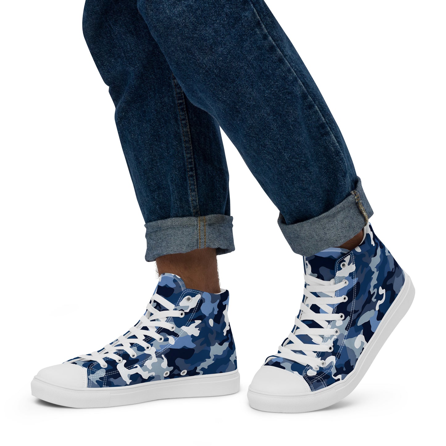 Men’s Ocean Camouflage high top canvas shoes, High Top Camo Sneakers, Nautical Camo Print Sneakers