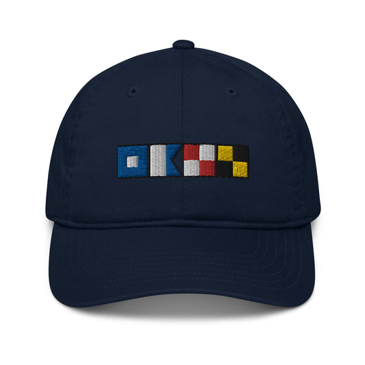 Paul spelled out with embroidered nautical signal flags Organic dad hat, Personalized flag cap
