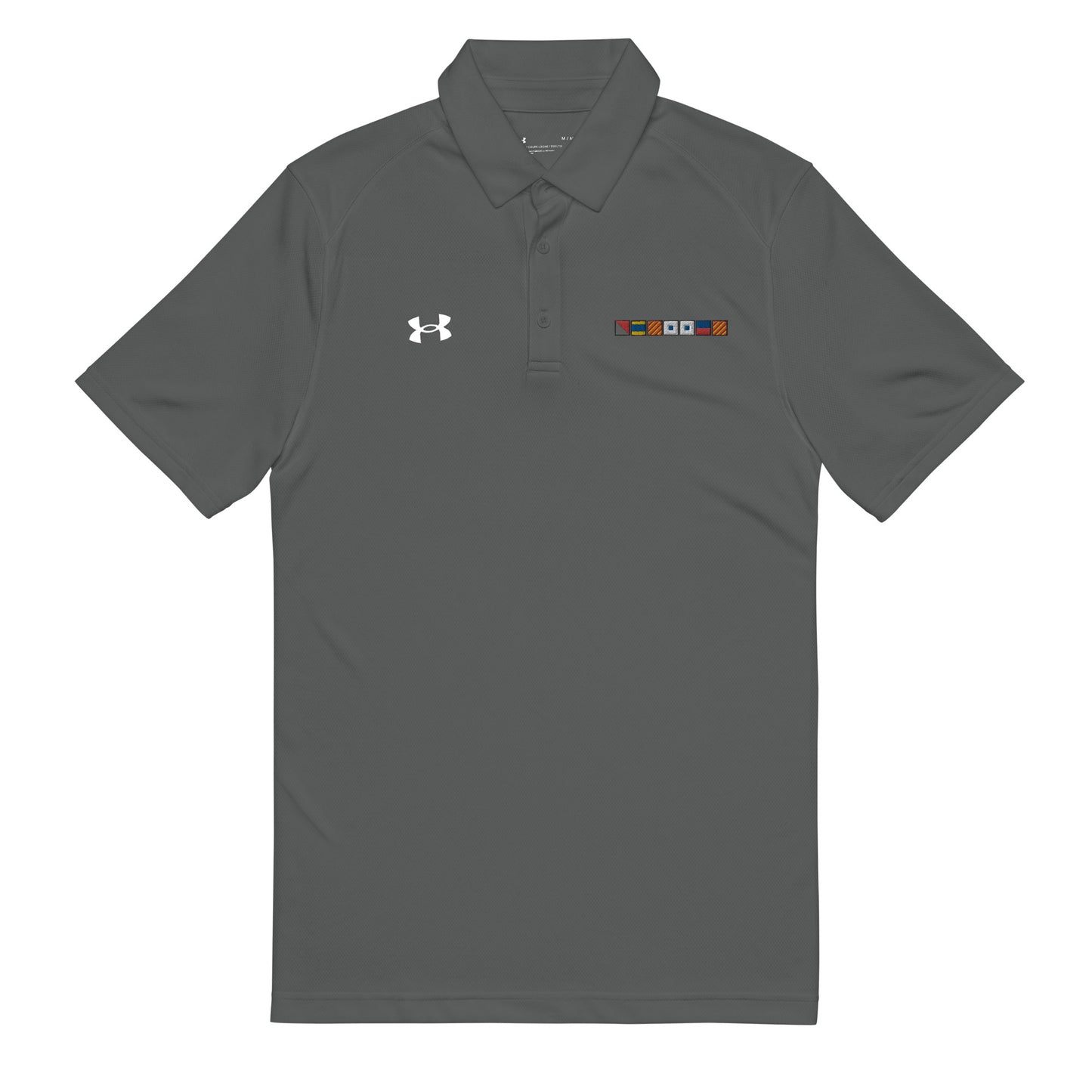 ODYSSEY spelled out with Embroidered Nautical Flags Under Armour® men's polo, Semaphore Flags Polo Shirt