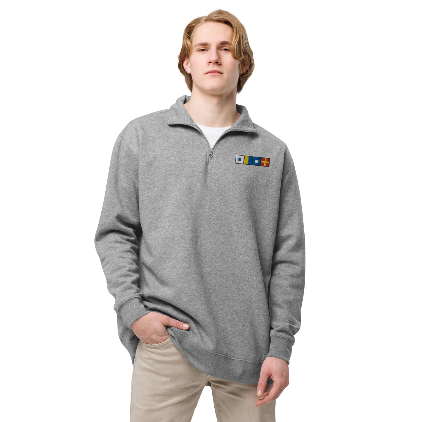 SKPR (skipper) spelled out with Embroidered Nautical Flags Unisex fleece pullover, Boat Gift