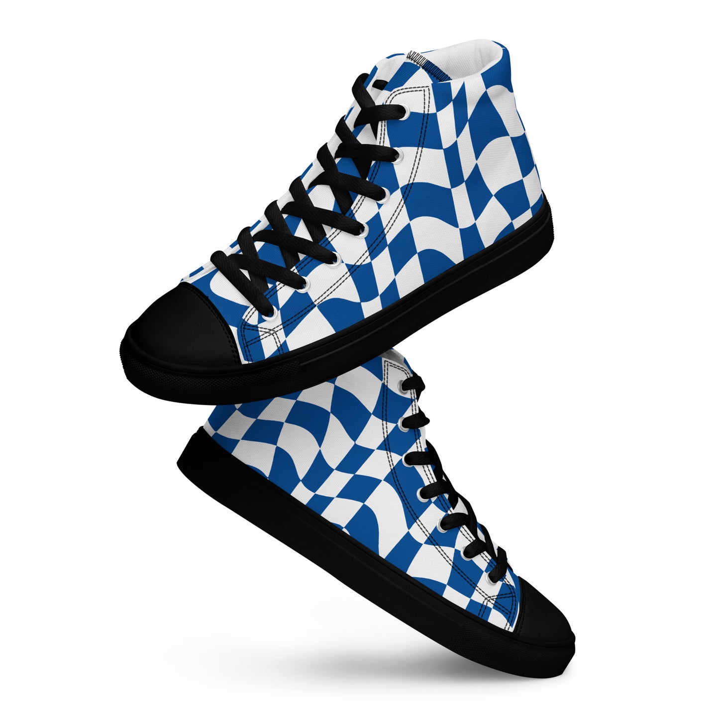 Women’s Blue Checkered high top canvas shoes, Women's Blue Sneakers, Shoe Gift