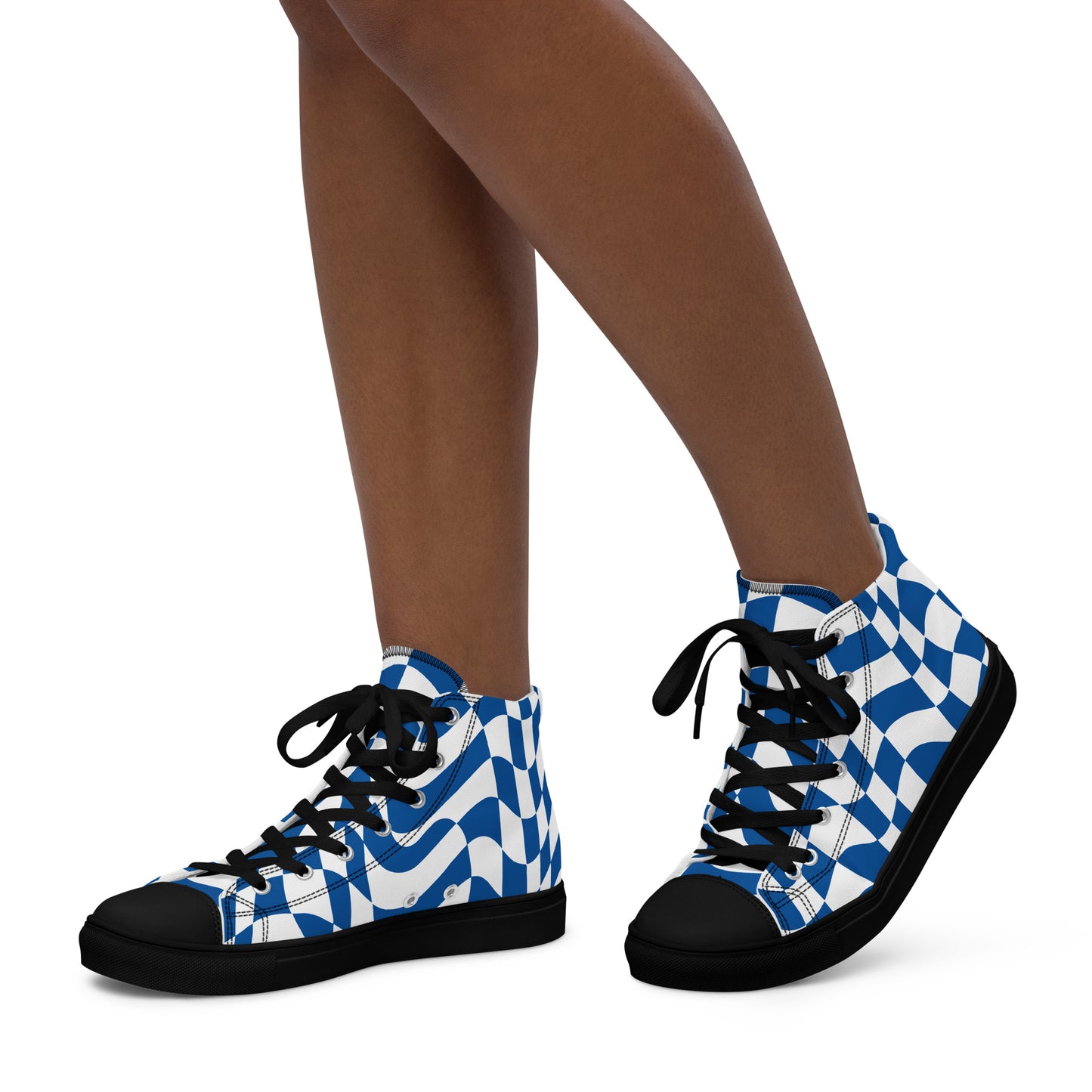 Women’s Blue Checkered high top canvas shoes, Women's Blue Sneakers, Shoe Gift