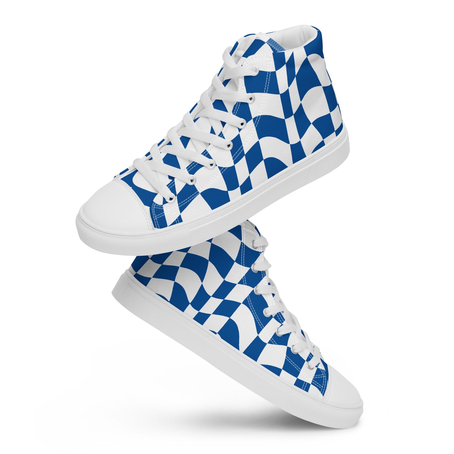 Women’s Blue Checkered high top canvas shoes, Women's Blue Sneakers, Shoe Gift