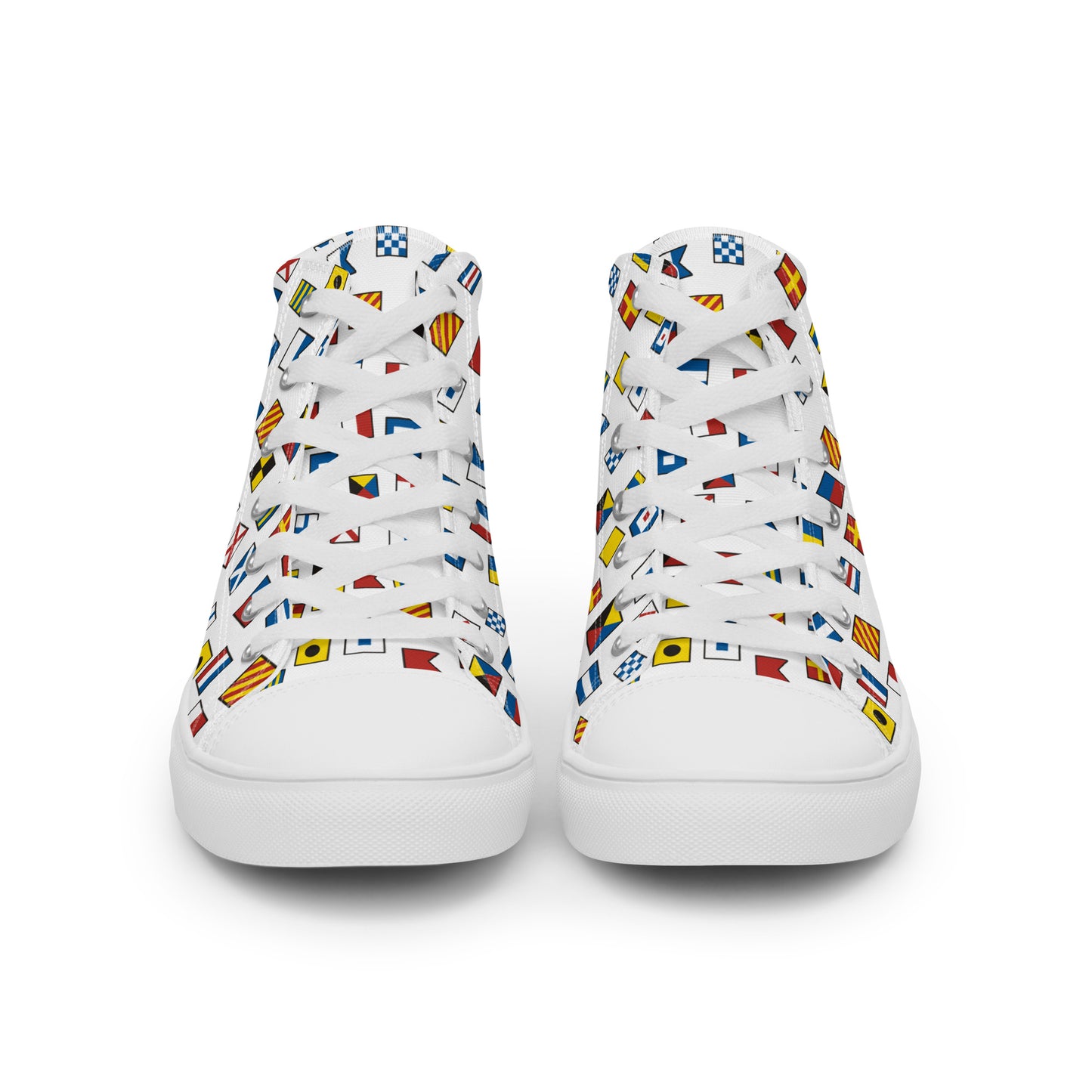 Women’s Nautical Flags high top canvas shoes, Women's Semaphore Flags Sneakers, Cruising Shoes