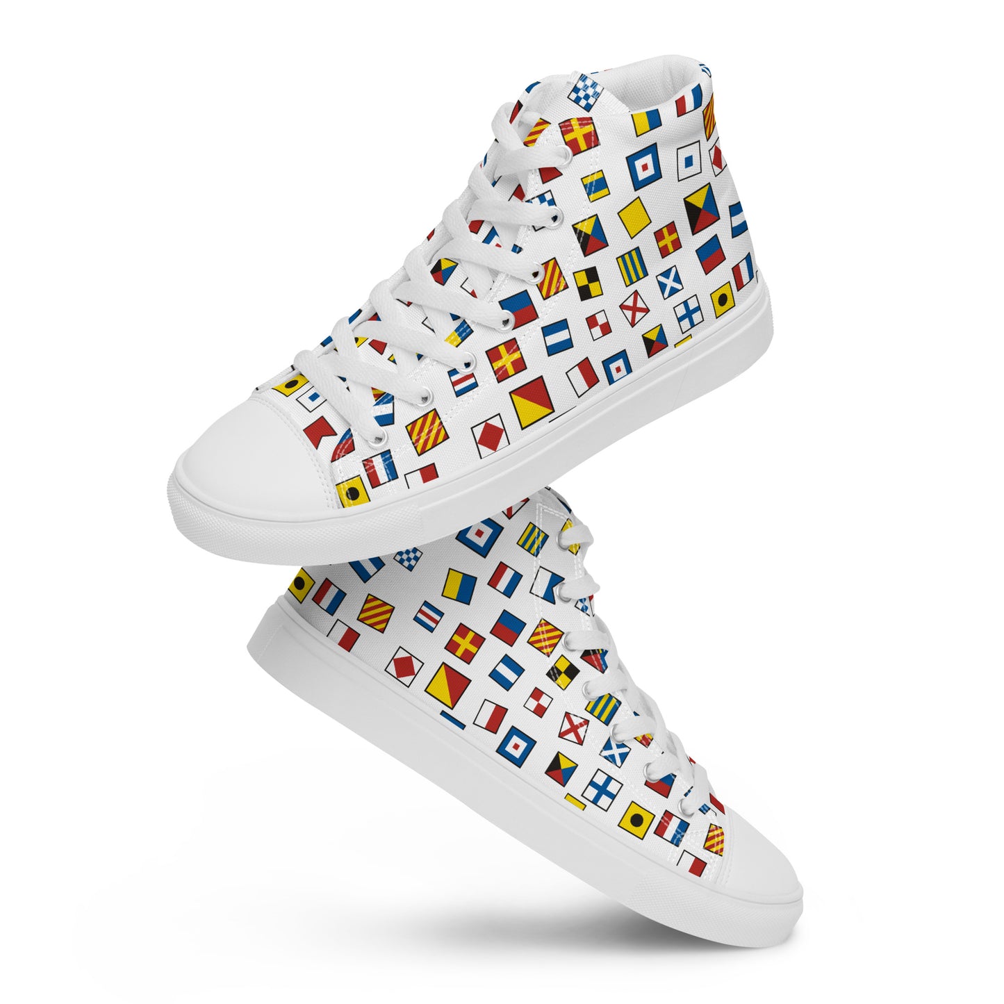 Women’s Nautical Flags high top canvas shoes, Women's Semaphore Flags Sneakers, Cruising Shoes