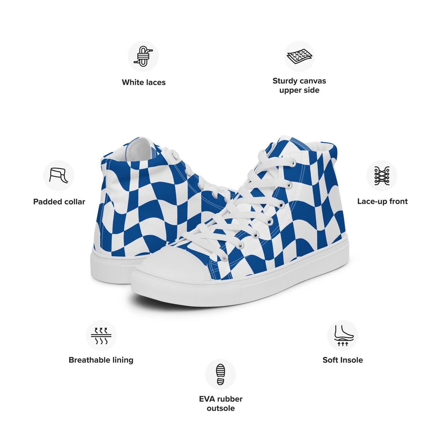 Women’s Blue Checkered high top canvas shoes, Women's Blue Sneakers, Shoe Gift