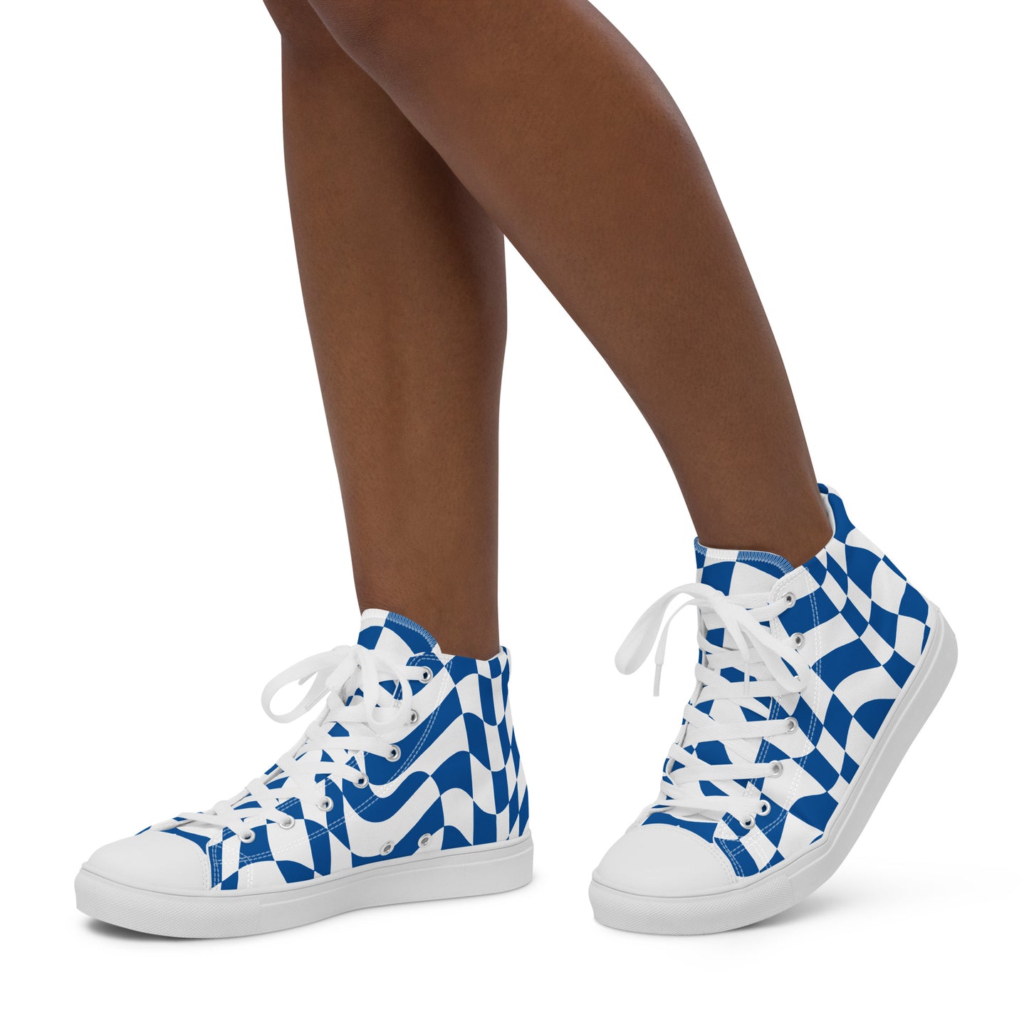 Women’s Blue Checkered high top canvas shoes, Women's Blue Sneakers, Shoe Gift