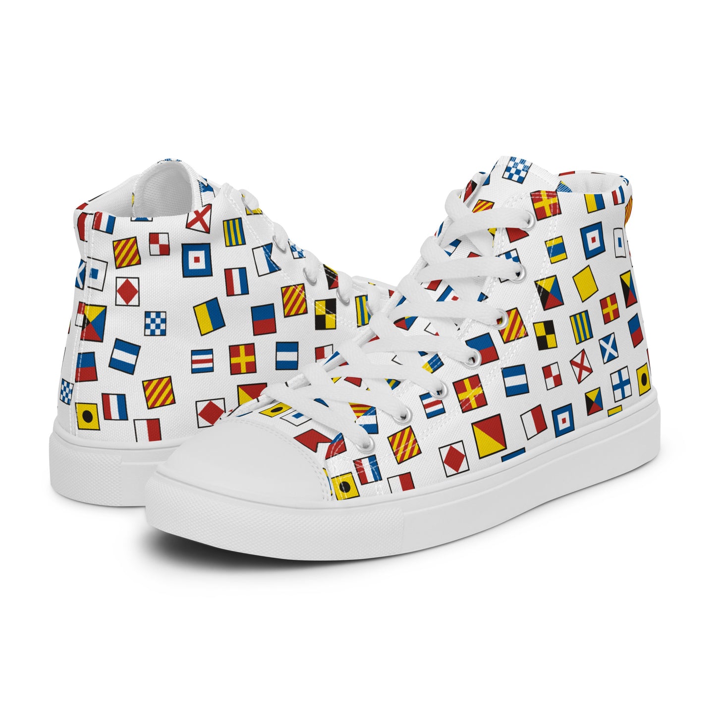 Women’s Nautical Flags high top canvas shoes, Women's Semaphore Flags Sneakers, Cruising Shoes