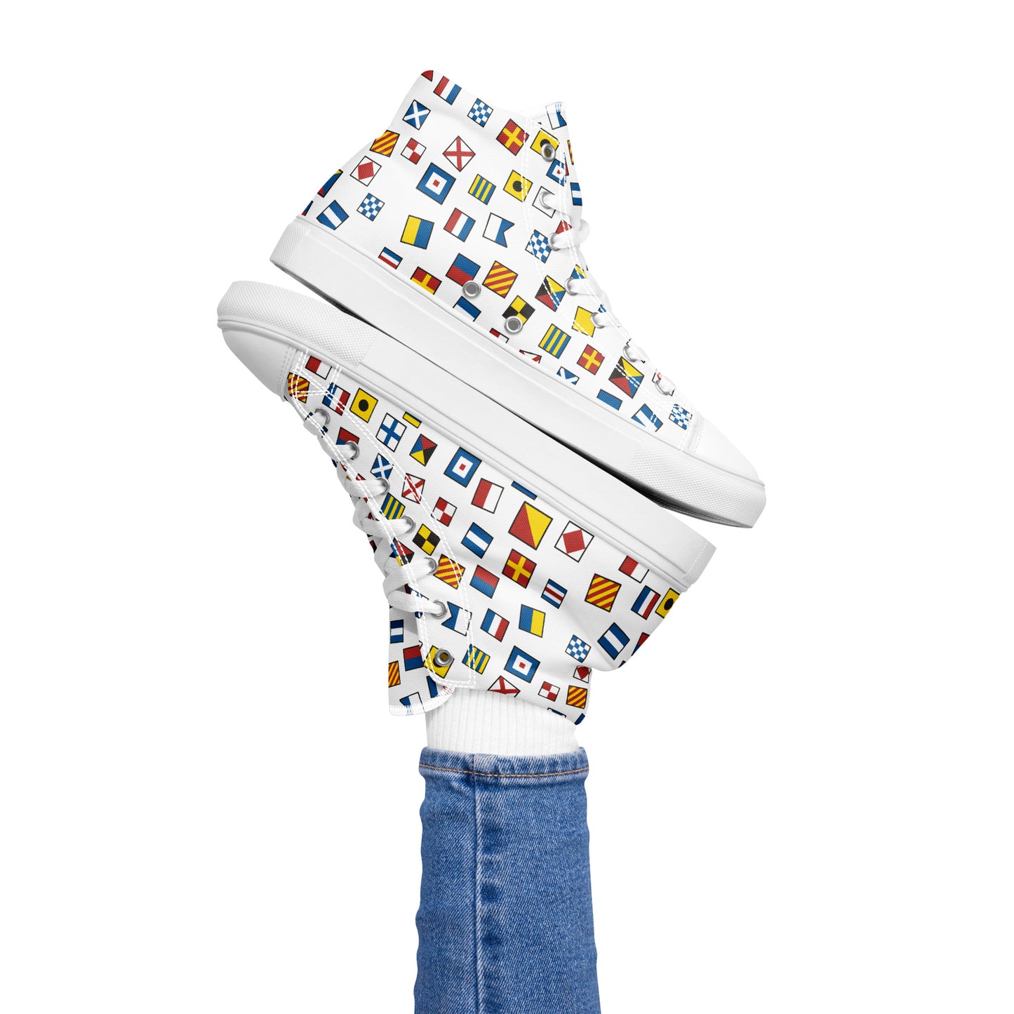 Women’s Nautical Flags high top canvas shoes, Women's Semaphore Flags Sneakers, Cruising Shoes