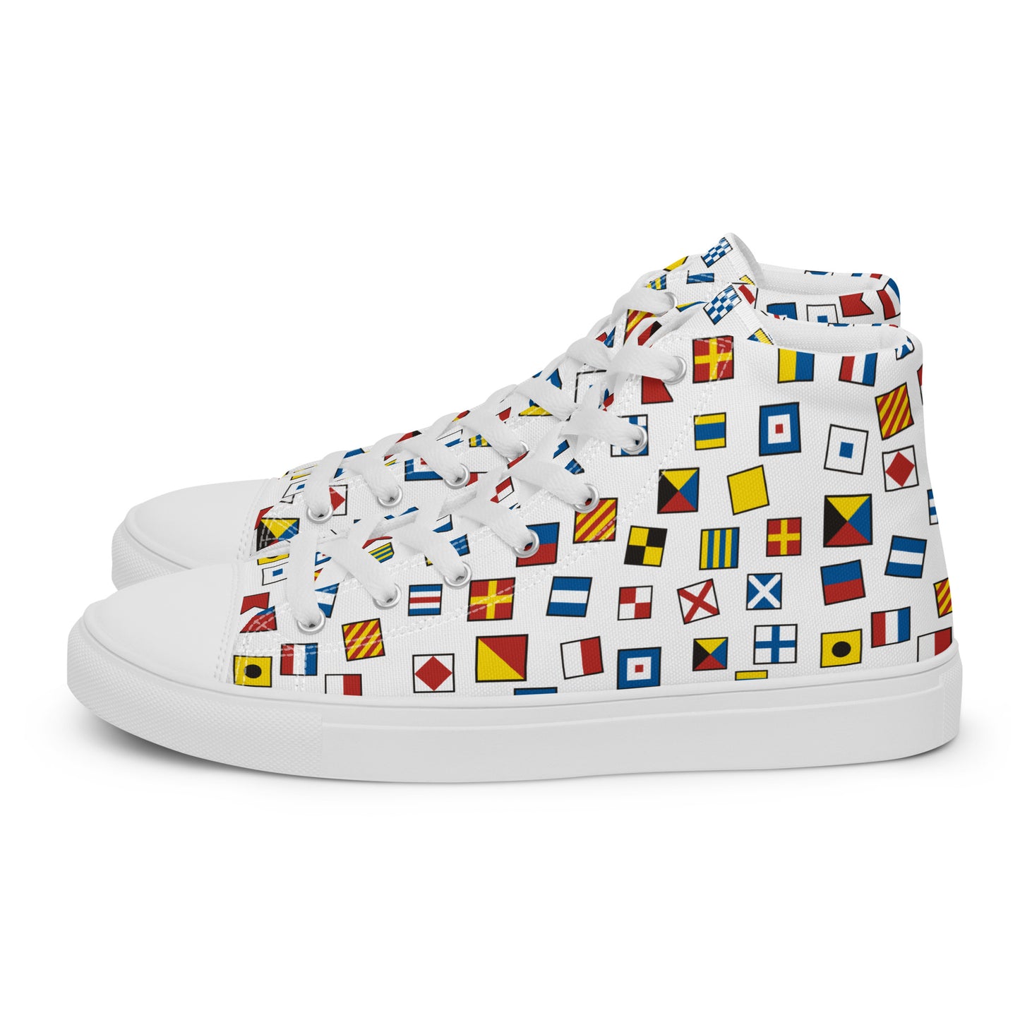 Women’s Nautical Flags high top canvas shoes, Women's Semaphore Flags Sneakers, Cruising Shoes