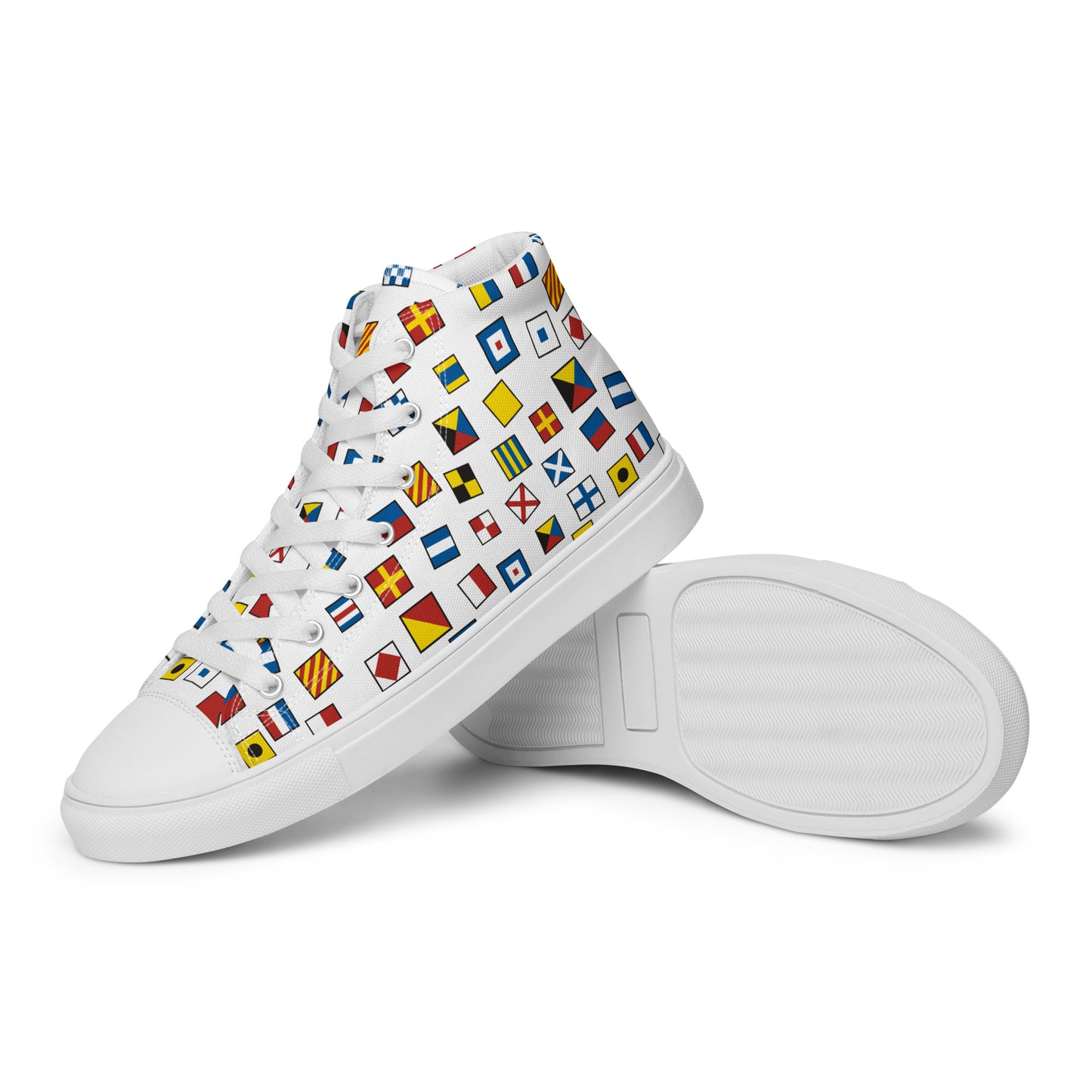 Women’s Nautical Flags high top canvas shoes, Women's Semaphore Flags Sneakers, Cruising Shoes