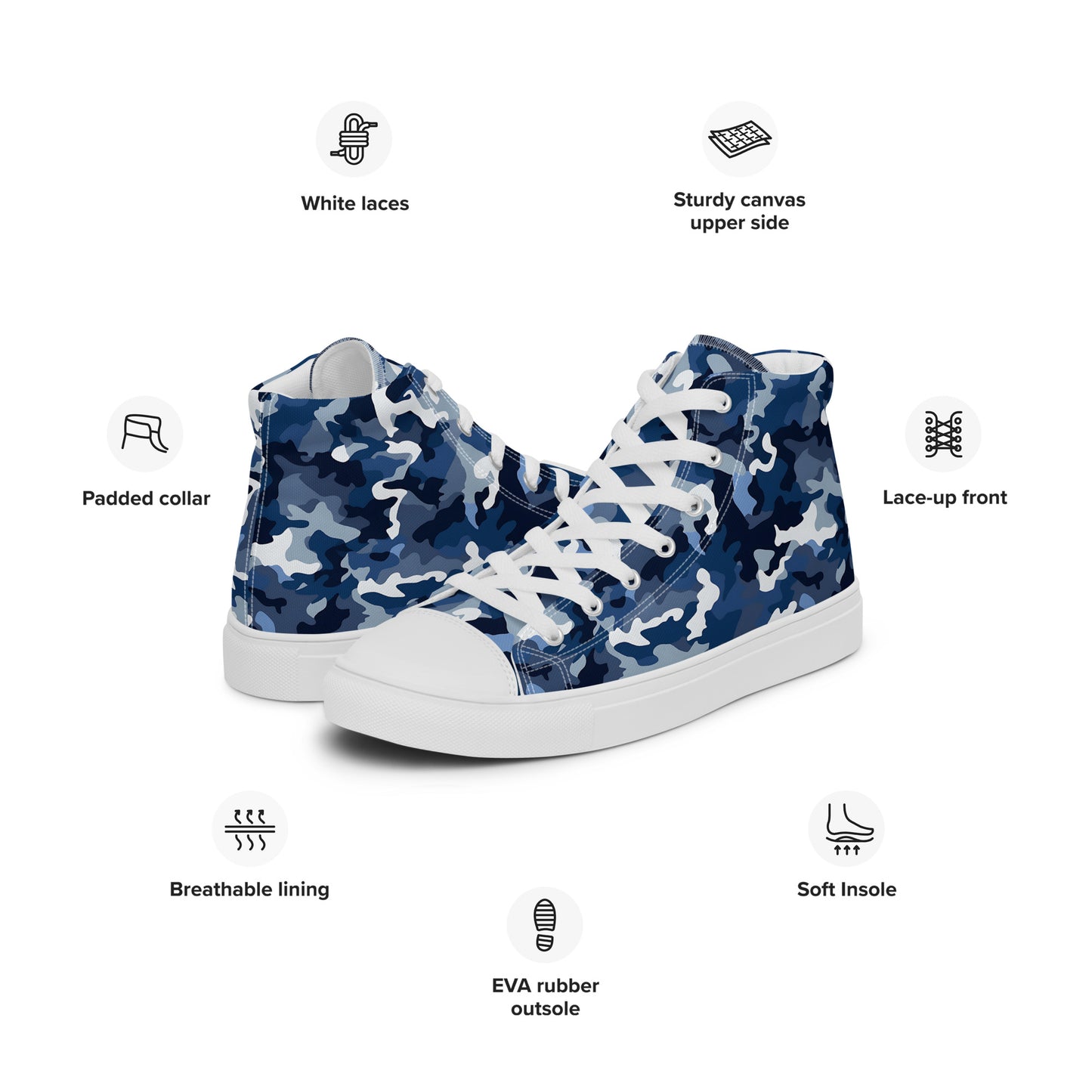 Women’s Ocean Camouflage Print high top canvas shoes, Camo Sneakers