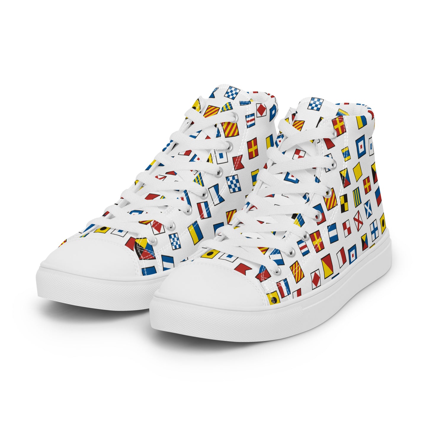 Women’s Nautical Flags high top canvas shoes, Women's Semaphore Flags Sneakers, Cruising Shoes